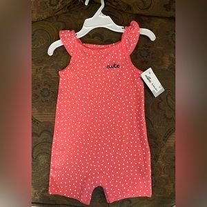 INFANT CARTER’S -BRAND- GIRLS PINK HEARTS EMBROIDERY LOGO ROMPER